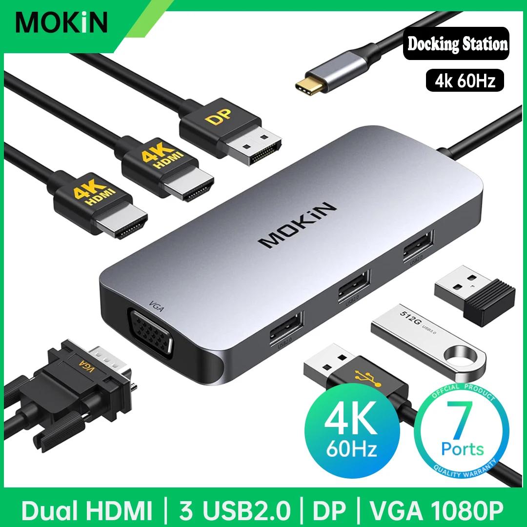 MOKiN USB C  HDMI , USB- DP,VGA,3 USB 2.0,PD100W ŷ ̼, ƺ  ο USB й PC ׼